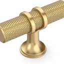 Amerdeco 10 Pack Champagne Bronze Cabinet Knobs 2 Inch Length Single Hole T Bar Kitchen Cabinet Knob Knurled Cabinet Pulls for Drawer Cupboard