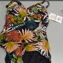 Maxine of Hollywood Women's Standard Shirred Front Surplice One Piece Swimsuit, Multi/ / Palms and Fronds, Size: 12