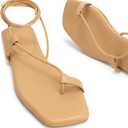 Women's Lace Up Sandals Strappy Flats Gladiator Wrap Flip Flop Tie Open Ring Toe Summer Shoes (7, Nude)