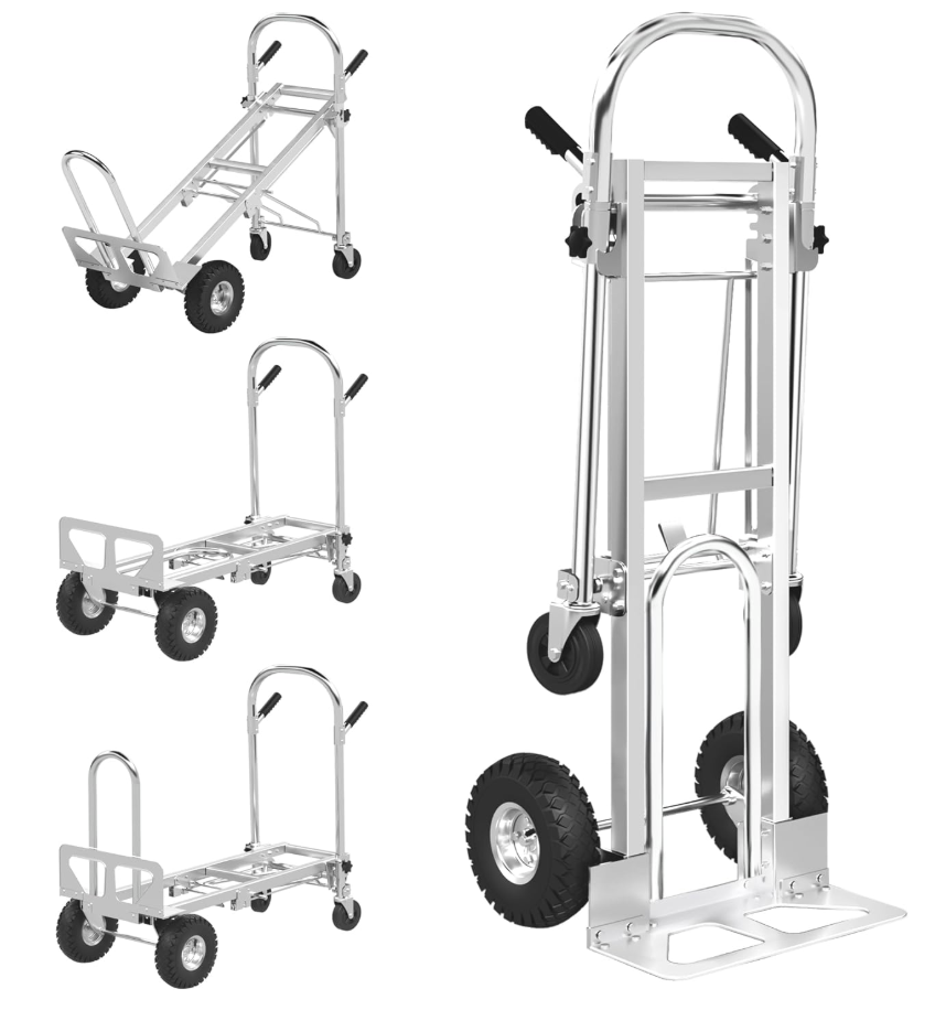 ZMRTDWO 1000 LBS Dolly Cart with Wheels, 4 in 1 Folding Hand Truck, Stainless Steel Heavy Duty Industrial Convertible Hand Cart, Utility Collapsible Hand Truck Dolly for Warehouse, Home, Office, Etc