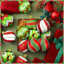 24 Pcs Glitter Christmas Tree Ball Ornaments Red and Green Christmas Tree Decoration 2.36 Inches Elf Lime Green Christmas Hanging Ornaments Plastic Stripe Dot Christmas Decorations for Home Indoor (Multi Color)