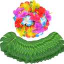 60Pcs Hawaiian Flowers,Tropical Decor Tropical Flowers Include Hibiscus Flowers Artificial and Palm Leaves,Hawaiian Decorations Luau Table Decorations for Jungle Beach Theme Birthday Party