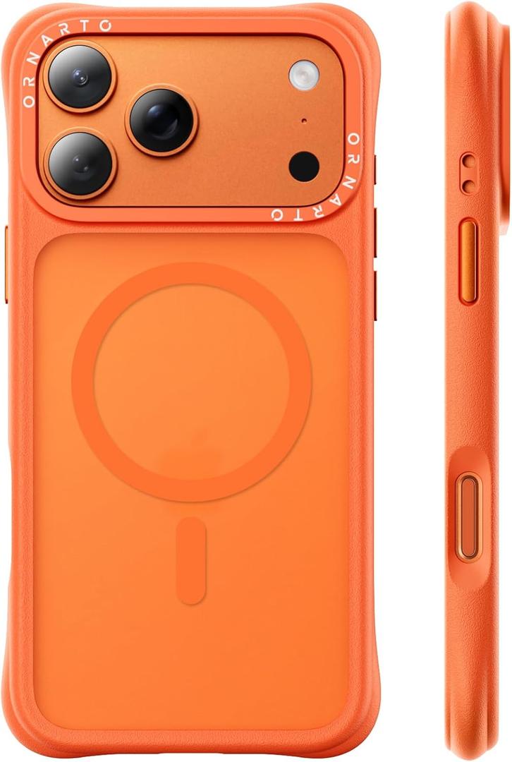 ORNARTO Magnetic for iPhone 17 Pro Max Case, 7X Military-Grade Drop Protection, Compatible with MagSafe, Slim Shockproof Translucent Matte Phone Case for iPhone 17 Pro Max 6.9", Orange