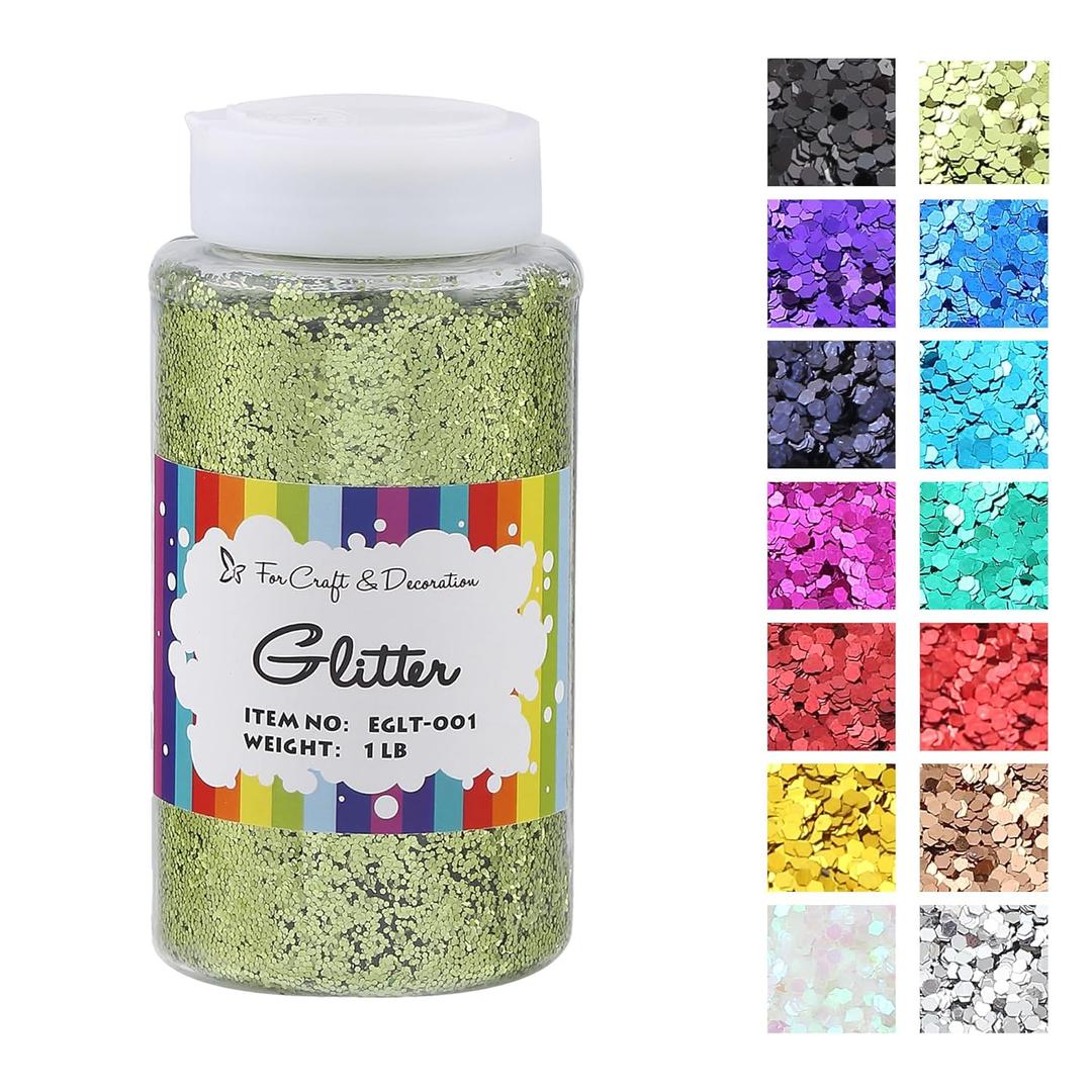 Craft and Party, Craft Glitter for Craft and Decoration 1 Pound Bottled (Chunky - 1/24", 0.040",1mm, Apple Green)