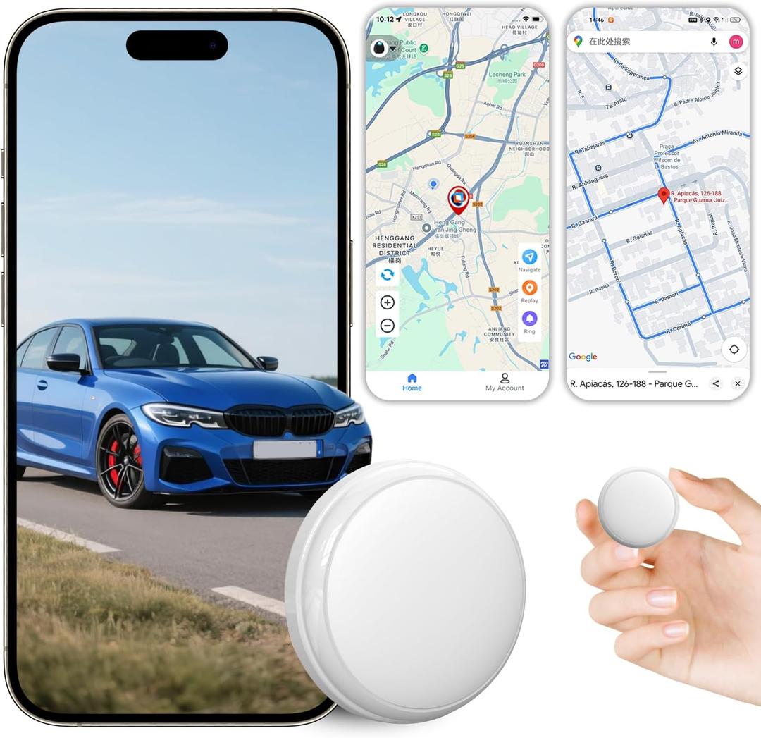 GPS Tracker for Vehicles, 1-Minute Updates, No SIM Card or Monthly Fees | iOS & Android App, 1-Year Replaceable Battery, Magnetic IPX7 Waterproof Design for Cars, Motorcycles & More