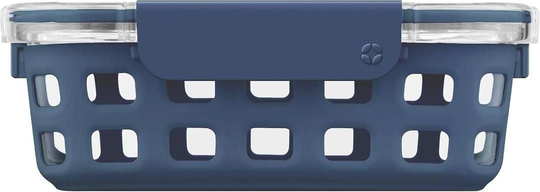 Ello Duraglass Meal Prep Container, 5 cup- Glass Food Storage Container with Silicone Sleeve and Airtight BPA-Free Plastic Lid, Dishwasher, Microwave, and Freezer Safe, Midnight