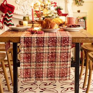 Red Plaid Snowflake Christmas Table Runner, Winter Holiday Table Runners 72 inches Long Xmas Decorations Indoor Outdoor Farmhouse Home Kitchen Dining Party Decor