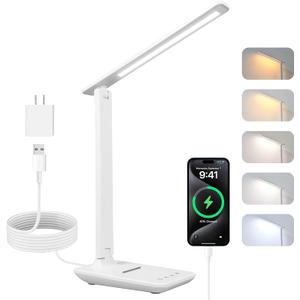 Carehabi LED Desk Lamp, Dimmable Table Lamp with 5 Colors and 5 Brightness Levels, Reading Light with USB Charging Port, Touch Control for Children, Bedroom, Reading, Offices