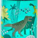 Zak Designs Kids Water Bottle For School or Travel, 16oz Durable Plastic Water Bottle With Straw, Handle, and Leak-Proof, Pop-Up Spout Cover (Dinosaur)