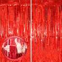 2 Pack Red Tinsel Foil Fringe Curtains, Red Party Decorations, Metallic Tinsel Party Streamers Backdrop for Birthday Casino Christmas Graduation Carnival Valentine's Party Decorations