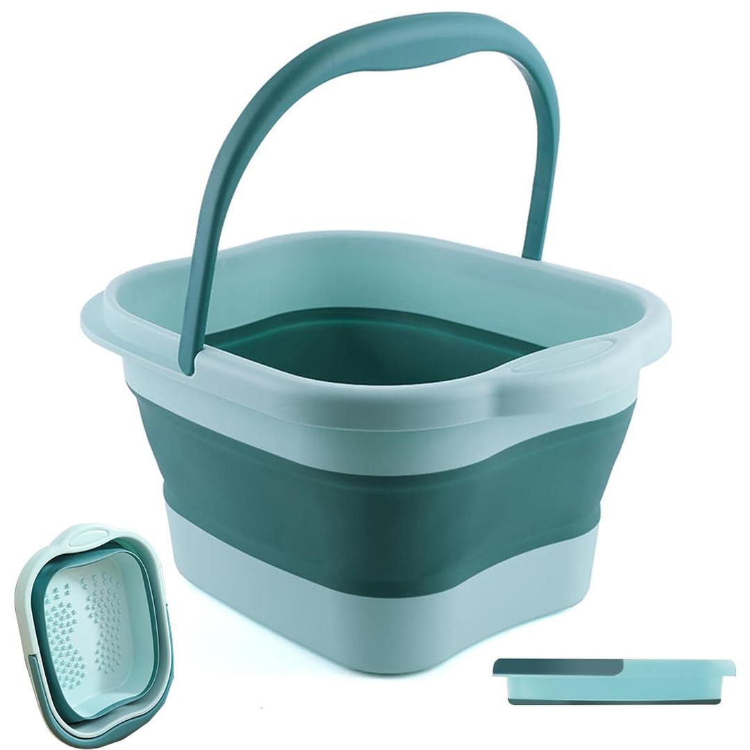 MontNorth Collapsible Foot Bath for Soaking Feet,4 Gallons/15L Foot Soak Tub,Foldable Plastic Foot Basin with Handles and Massage Acupoint,Foot SPA Bucket, Green