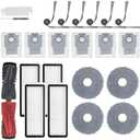 24Pcs Qrevo S5V Accessories Kit Replacement Compatible with Roborock Qrevo S5V/Curv/Edge Robot Vacuum, 1Pair Main Brush, 4 Mop Cloth Pads, 6 Side Brushes, 4 HEPA Filters,6 Dust Bag, 1 Cleaning Tool