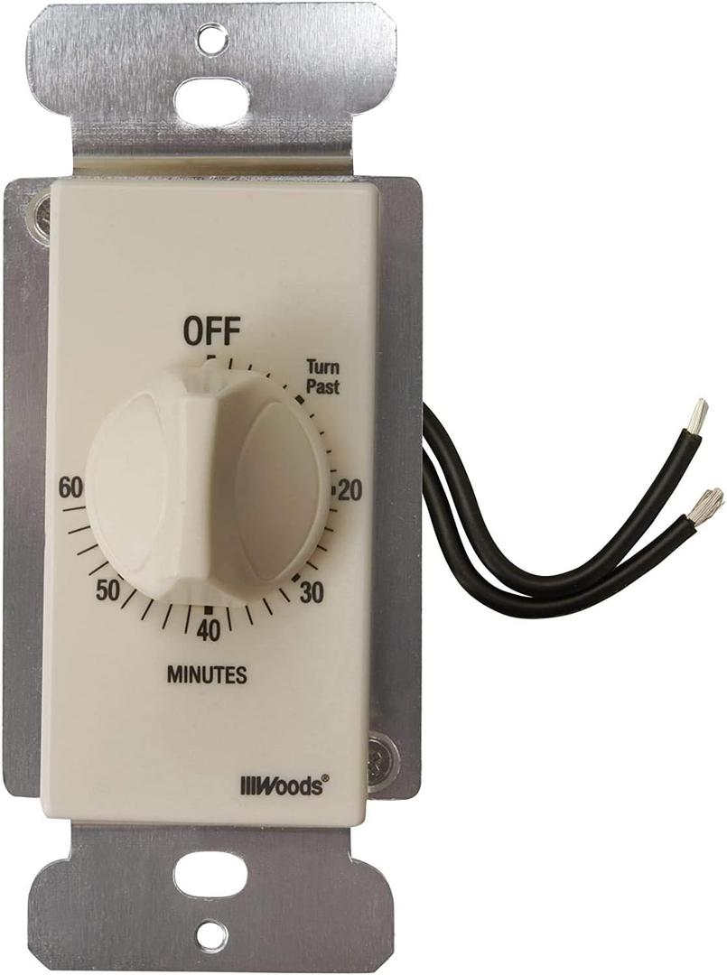 Woods 59718 In-Wall 60 Minute Spring Wound Timer; Light Almond