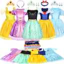 LIMIROLER 18 Pcs Princess Dress Up Clothes for Little Girl Role Play Costume Gift Set, Princess Dress Up Toys for Toddler Girls, Birthday Christmas Party Gifts for Girls Aged 3-6 Years Old