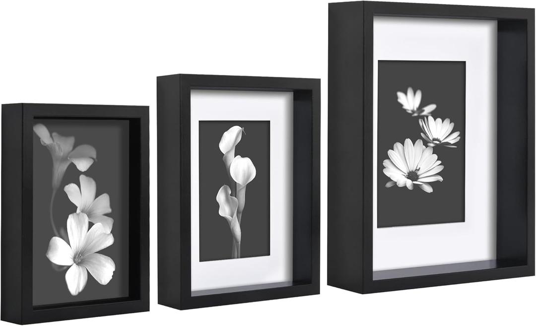 Americanflat Set of 3 Picture Frames - Includes 5x7, 6x8, 8x10 Frames - Use as 4x6 and 5x7 Frames with Included Mat - Black Frames with Deep Molding and Shatter-Resistant Glass for Tabletop or Wall