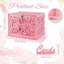 Pink Wedding Card Box with Lock, PVC Box for Wedding Reception Decorations, Exquisite DIY Money Envelope Card Box for Party Graduation Birthday Baby Shower Wedding Decor