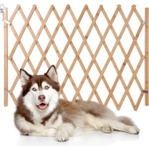 Hoomall Retractable Pet Gate Expandable Dog Fence Wooden Screen Door Accordion Gates Portable for Doorways Dog Pet Gate Pet Safety Patio Garden Lawn