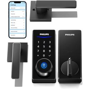 Philips Smart Lock with Handles, Keyless Entry Front Door Lock Set, Smart Keypad Deadbolt with Handle, Digital Door Lock for Front Door, App Fingerprint PIN Code Unlocking, Auto Locking