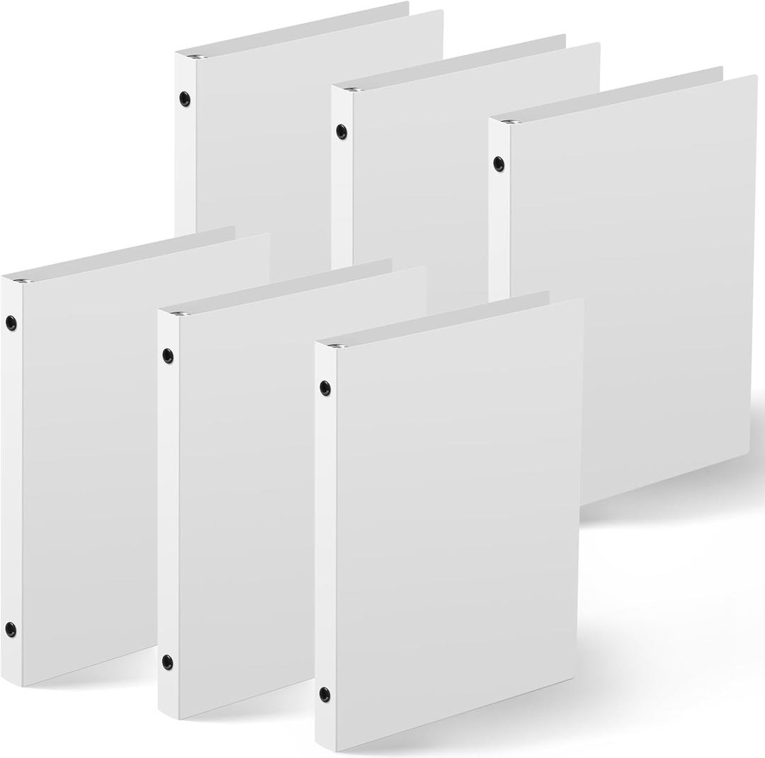 Henoyso 6 Pcs Plastic 1/2 Inch Mini 3 Ring Binders Fits 5.5" x 8.5" Paper, Holds(Capacity 100 Sheets), Flexible Three Round Rings Small White A5 Binders Bulk for School, Office Use, Photo Album