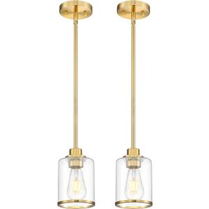 Beionxii 2 Pack Brushed Gold Pendant Lights Kitchen Island, Modern Kitchen Pendant Lighting Over Island, Hanging Lights with Clear Glass for Sink, Dining Room, Entryway, BX-PL02BG-2CG