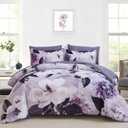 Mybedsoul King Size Comforter Set 7 Pieces, Bed in a Bag Soft Microfiber Bedding, Luxury Purple Floral Elegant Design, All Seasons Comforter Bed Set with Sheets, Pillowcases & Shams