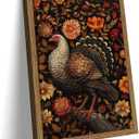 Framed Vintage Turkey 3D Textures Wall Art – Fall Floral Thanksgiving Wall Decor