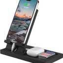 Cell Phone Stand, Portable Phone Holder, Clear Phone Stand for Desk (Black (with Tray))