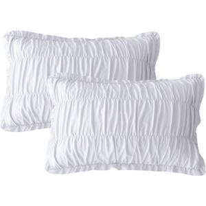 QSH White Ruffled Pillow Shams Standard Size Set of 2,Shabby Boho Chic Ruched Pillowcases Standard Ultra Soft and Luxury Microfiber Pillow Cover 20"x26" for Bedroom