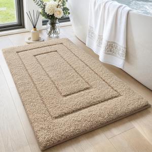 DEXI Bathroom Rugs 32x20, Non-Slip and Absorbent Bath Mat, Beige | Machine Washable, Soft Plush Microfiber Bathmat with Rubber Back, Quick Dry Rug for Shower, Tub, Sink