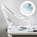 KIRKAS 10X LED Magnifying Lamp with Clamp Real Glass Lens, 3 Color Modes and Stepless Dimmable Magnifier Desk Lamp,Adjustable Swivel Arm Lighted Magnifying Glass for Repair Craft Close Work-White