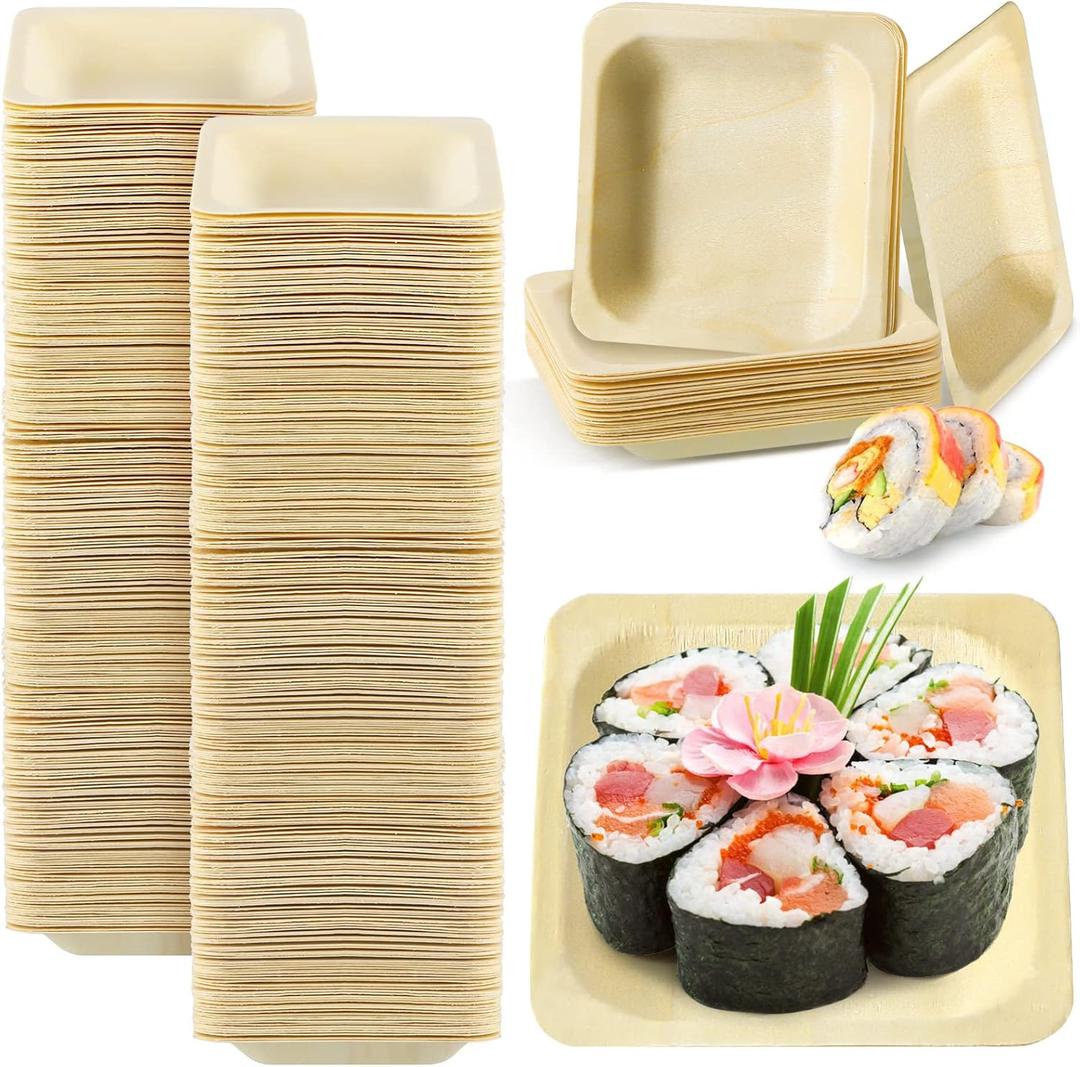 100 Pcs Disposable Square Palm Bowls Palm 4.3 x 3.94 Inch Leaf Bowls Bamboo Disposable Plates Square Wood Plates for Birthday Party, Wedding Events, Appetizer, Dessert, Catering and Home Use