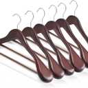 HOUSE DAY Wood Suit Hangers for Men, Wide Shoulder Wooden Hangers with Non Slip Pants Bar, Smooth Retro Finish 360 Swivel Hook Solid Wood Coat Hangers for Heavy Clothes Hanger 6 Pack (Cherry Wood)