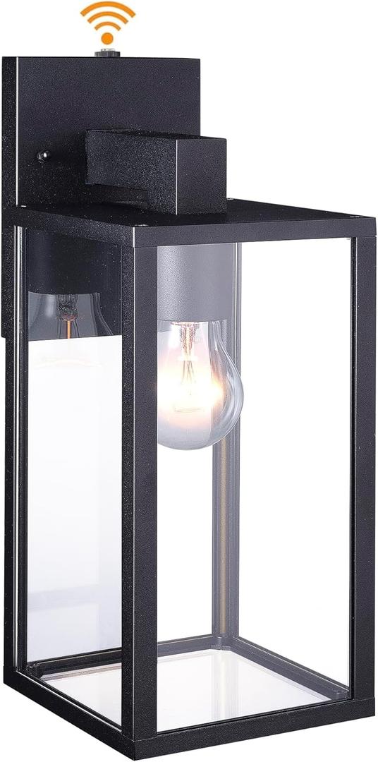 Dusk to Dawn Outdoor Lighting,Outdoor Wall Light Fixtures Waterproof,Exterior Front Porch Lights with Toughened Glass Shade,Modern Matte Black Wall Sconce for Patio Porch Garden (1 Pack)