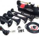 3 Liter Train Horn Kit for Trucks/Car/Semi. Complete Onboard System of 150psi Air Compressor, 1 Gallon Tank, 4 Trumpets. Super Loud dB. Fits All DC12V Vehicles Like Pickup/Jeep/RV/SUV