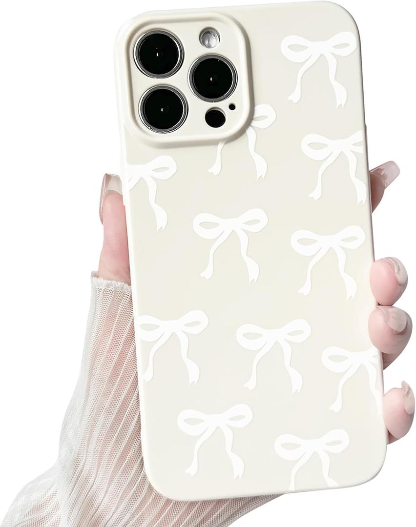 NITITOP Compatible with iPhone 14 Pro Case Cute Bow Knot Ribbon Pattern for Girls Women Trendy Bowknot Slim Fit TPU Bumper Silicone Shockproof Full Camera Protection Cover - White