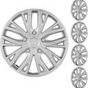 15 Inch Universal Hubcaps Wheel Covers, Snap-On Wheel Rim Covers for Cars and SUVs, Compatible with Most Steel Wheels, Set of 4 (Silver)