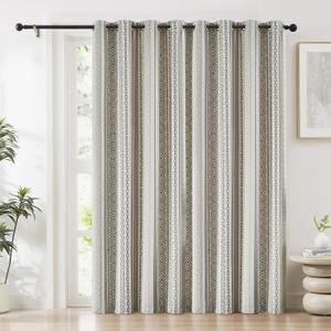 Melodieux Boho Curtain 84 Inches Long for Bedroom Extra Wide Curtains for Sliding Glass Door, Living Room Darkening 80% Blackout Cotton Grommet Drapes Geometric Bohemian Patterned 1 Panel, Black
