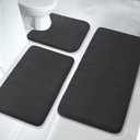 Yimobra 3 Pieces Memory Foam Bath Mat Sets, 44.1x24 + 31.5x19.8 and U-Shaped for Bathroom Rugs, Toilet Mats, Non-Slip, Soft Comfortable, Water Absorption, Machine Washable, Black