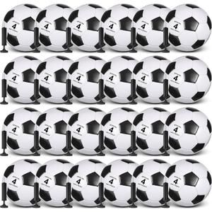 Sotiff 24 Pcs Size 4 Soccer Ball Bulk with 24 Pump, Deflated Soccer Balls Bulk for Kids Teen School Team Training Outdoor Christmas Sports Gifts for Charity Donation