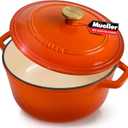 MUELLER HOME 6 Quart Enameled Cast Iron Pot Dutch Oven, Heavy-Duty, Oven-Safe up to 500° F & Across All Cooktops, Bread Pan with Lid & Knob, Cast Iron Cookware, Blue Kitchen Accessories, Orange