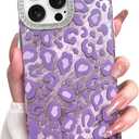 KANGHAR Case for iPhone 16 Pro Max Leopard Printed Pattern Cute Cheetah Phone Case Clear Bumper Hard Back Shockproof Protective Diamond Glittter Camera Lens Cover for iPhone 16 Pro Max Purple