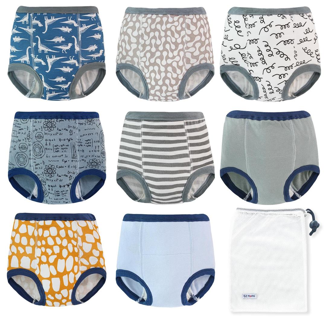 EZ Moms 8 Packs Potty Training Underwear Soft 100% Cotton Absorbent Toddler Training Underwear Boys Kid Confident Underpants for Boys  Reusable Leakproof Baby Pee Pants with Potty Sticker Chart, 5T