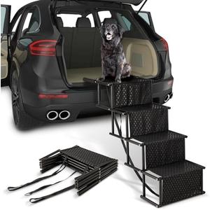 Dog Stairs for Car, Foldable Ramps for Dogs with Non-Slip Surface for Large Dogs Portable Dog Steps for Cars and SUV, Truck to 200 lbs, 4 Steps