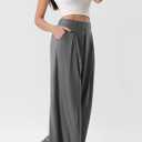 ODODOS Chiffon Flowy Pleated Wide Leg Pants for Women Built-in Shorts Lightweight High Waist Trouser with Pockets-29 Inseam, Charcoal, Small
