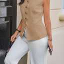 Cicy Bell Womens Summer Sleeveless Blazer Vests Dressy Button Down Fitted Round Neck Waistcoat Work Office Suit Tops (S)