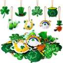 Hahafelt 24 Pcs St. Patrick's Day Felt Ornaments 3D Shamrock Ornaments for Small Tree Good Luck Clover Hanging Decoration Irish Gnome Decor Set for Green Craft Gifts Home Window Shelf Party Supplies
