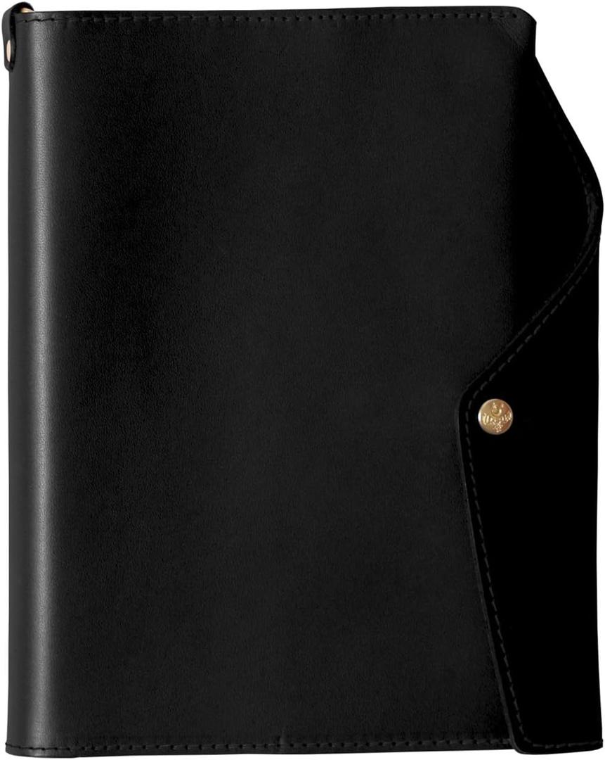 B6 Size Leather Planner Cover, Made in Japan, Accommodates Thicker Notebooks, Multifunctional Pens, Business Cards, Black/Black Leather Book Cover