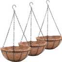 EIMQUVW Metal Hanging Planters Basket Set of 3 Hanging Flower Pots 12 Inch Chain Round Wire Plant Holder with Coco Coir Liner Garden Watering Hanging Baskets for Patio Garden Outdoor1