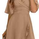 Dokotoo Women's Wrap V Neck Short Flared Sleeve Wedding Guest Dress Smocked Elastic Waist Tiered Belted Ruffle Hem Mini Dress (XL)