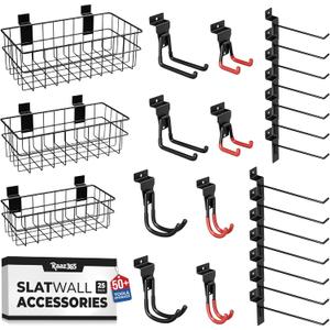 25PCS Slatwall Accessories Kit  22 PCS Slatwall Hooks and 3 PCS Baskets - Slat Wall Accessory with Heavy Duty Slat Wall Hanging Hooks and Standard Slat Wall Hooks for Storage